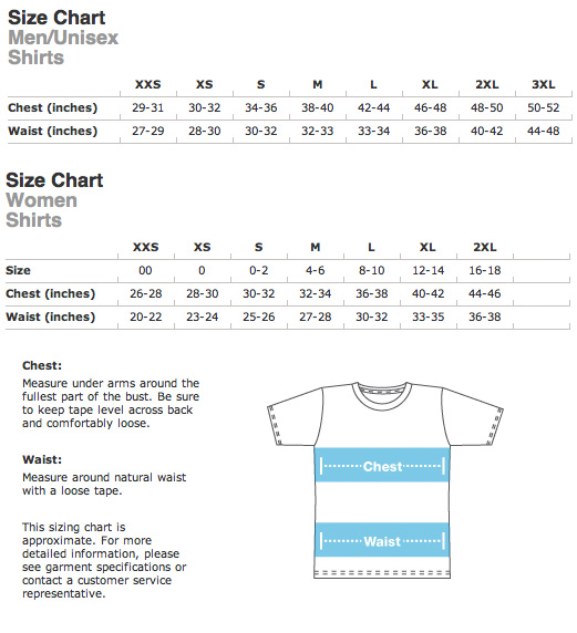 Charte de grandeur des T-shirts American Apparel